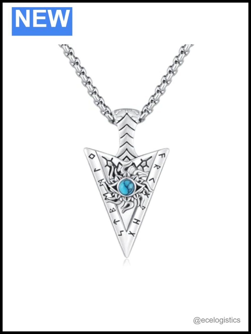 925 Sterling Silver Arrow Rune Pendant Necklace